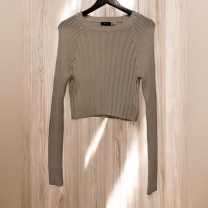 BDG Ribbed Scoop Neck Cropped Sweater in Taupe